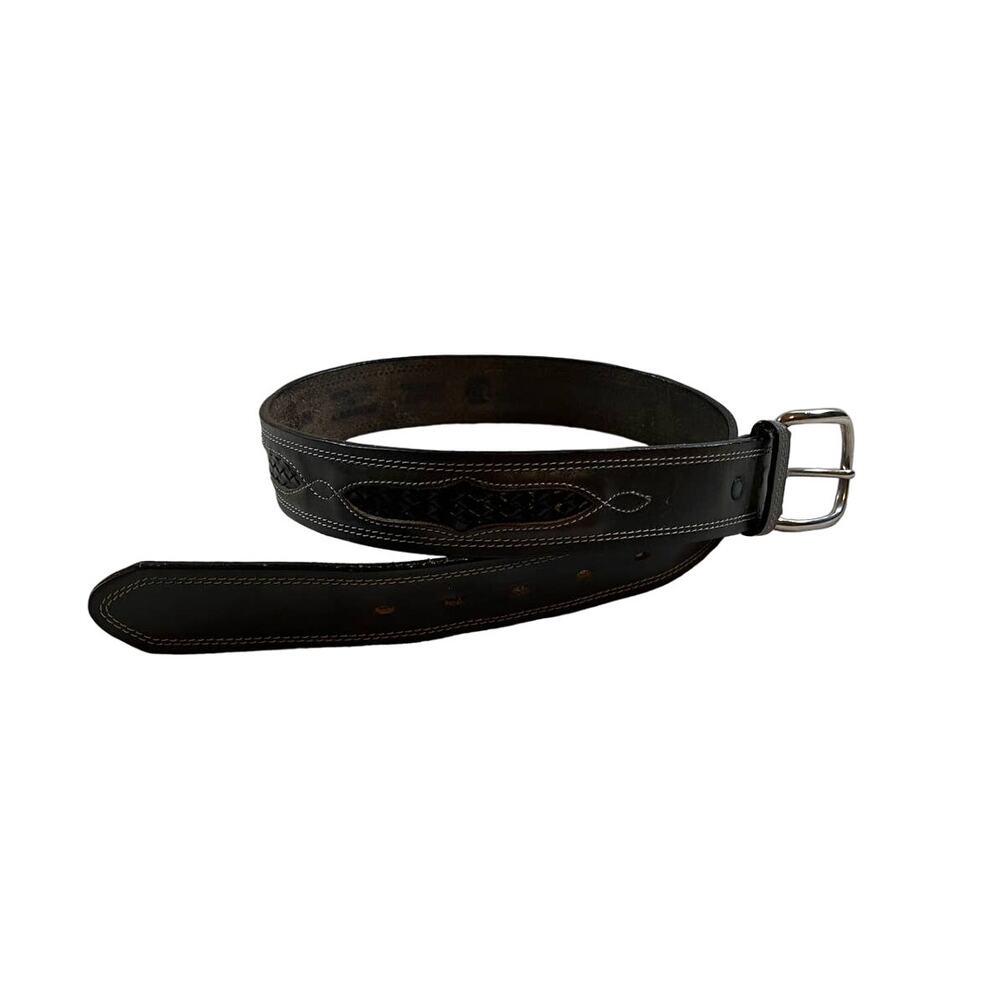 Leegin Leather Belt Dark Brown SZ 32 Western Buckle Dress Belt Braided Tooled
